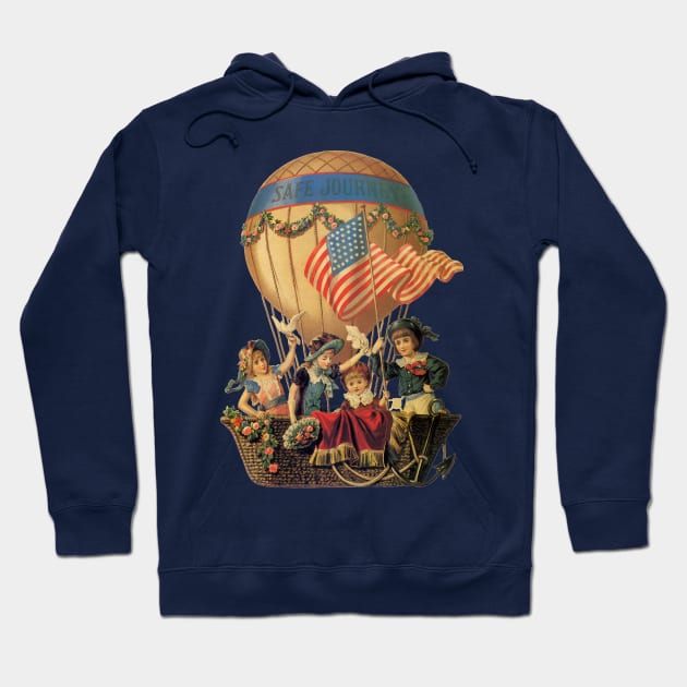 Vintage Hot Air Balloon with Children, Safe Journey Hoodie by MasterpieceCafe